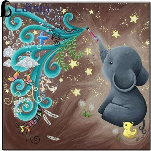 Daimond Painting Full Square Round Cartoon elephant doodle painting Diamond Rhinestone Embroidery sale Mosaic Cross Stitch Decor