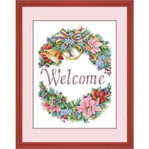 Welcome cross stitch kit wreath aida fabric 18ct 14ct 11ct counted white cloth cotton thread fabric sewing craft wall hangings