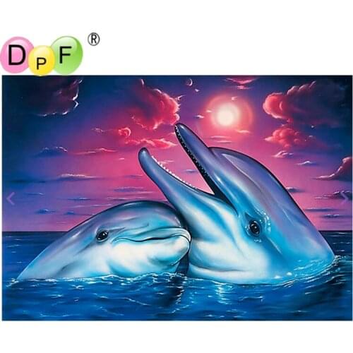 DPF DIY 5D Diamond painting Dolphins Square Full Diamont Painting Cross Stitch Kits Diamonds Embroidery Home Decoration