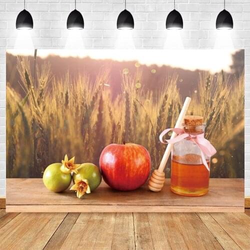 Rosh Hashanah Jewish New Year Backdrop Photography Background Photographic Vinyl Polyester Wheat Honey Pomegranate Photo Studio