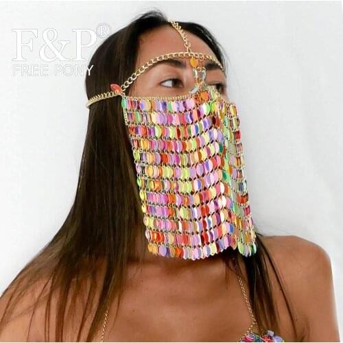 Burning Man Festival Holographic Sequin Headpiece Mask Carnival Costume Headdress Gogo Dancer Halloween Cosplay Accessories
