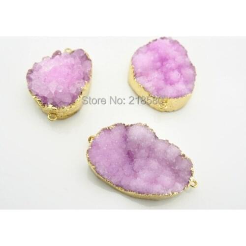 H-SP127 Pink Druzy Charm Pendant Edged in Gold Two Bails