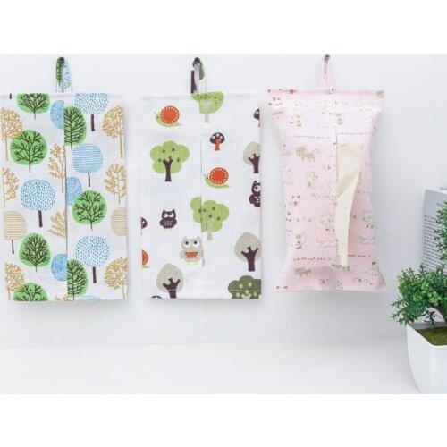 Cartoon Printed Cotton Linen Hanging Tissue Bag Pumping Paper Boxes Tissue Cases Baby Wipes Cover Bag 1PC