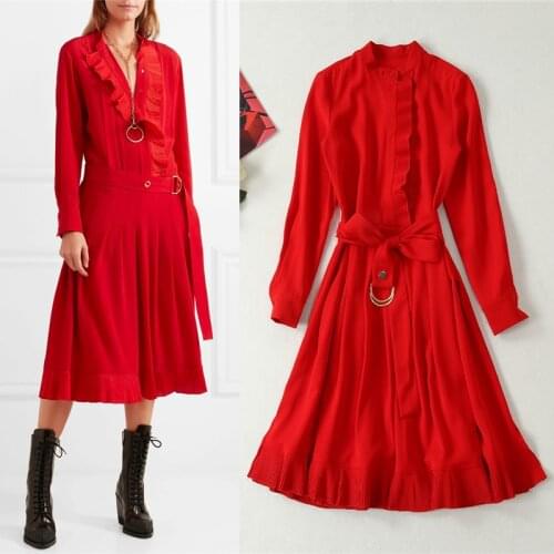 And New style spring summer 2021 fashion solid color pleated lace low waist lace loose temperament novel dress