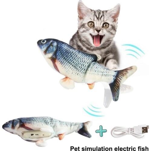 1PC 30CM Fish Cat Toy Electric Simulation Dancing Jumping Moving Floppy Fish Red Carp Crucian Carp Grass Carp+USB Charging Cable