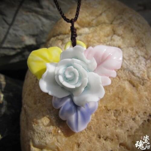 Ceramic Jewelry Necklace Handmade Craft Personality Characteristics Clover Peony Jingdezhen Factory Wholesale Souvenirs 150058