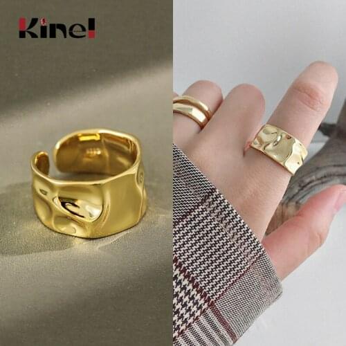 Kinel 925 Sterling Silver Irregular Wide 14K Gold Ring High Quality Fashionable Rings for Women Silver 925 Jewelry Gift
