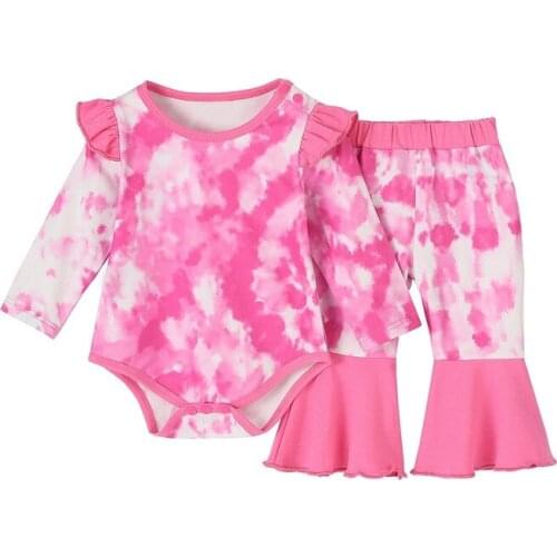 Toddler Baby Girl Outfits Autumn Tie-Dye Clothes Sets Long-Sleeves Rompers+Ruffles Pants 2Pcs Infant Girl 0-2Y