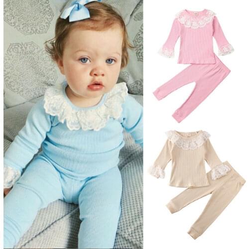 Lovely Toddler Baby Girls Outfit Suit Clothes Autumn Winter Lace Ruffle Long Sleeve Top T-shirt Pants 2Pcs Children Tracksuit