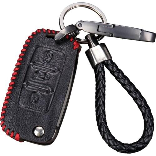 Leather Keychain Covers for-Skoda Key Men Key Holder Car Key Wallets Housekeeper Keys Organizer Bag Purse Zipper Key Case