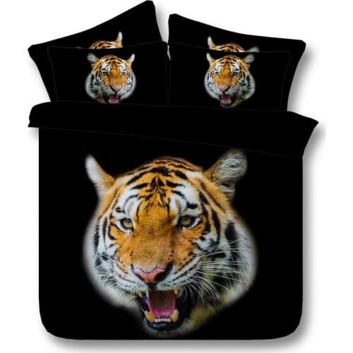 Cool King Tiger Animal Wild animal tiger head print 3D bedding set black fabric queen size duvet cover kids Mens bed set