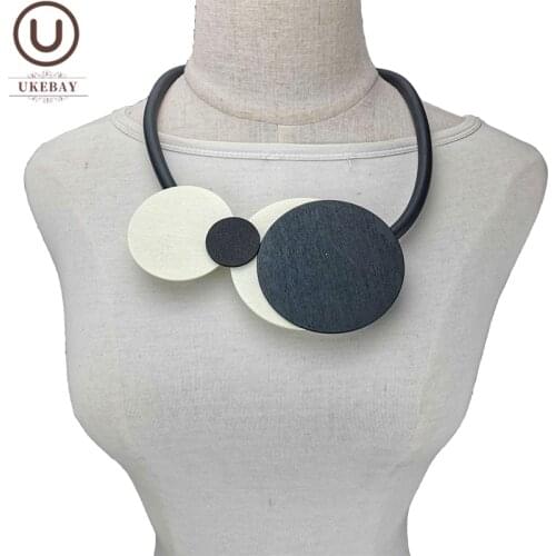 UKEBAY New Big Statement Necklaces Women Wood Choker Necklace Black White Wooden Jewelry Clothes Chain Party Accessories Gift