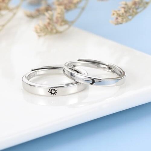 ORZTOON Kpop Fashion Silver Color Sun Moon Wedding Ring For Women Couple Vintage Brass Female Men Rings Trendy Women Jewelry New