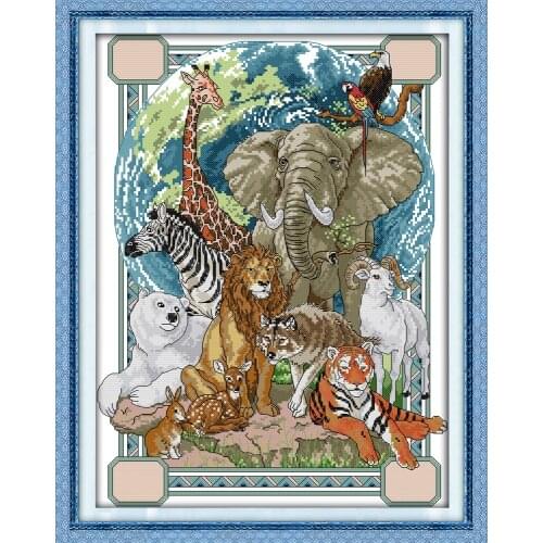 Animal cross stitch kit aida 14ct 11ct count printed canvas stitches embroidery DIY handmade needlework