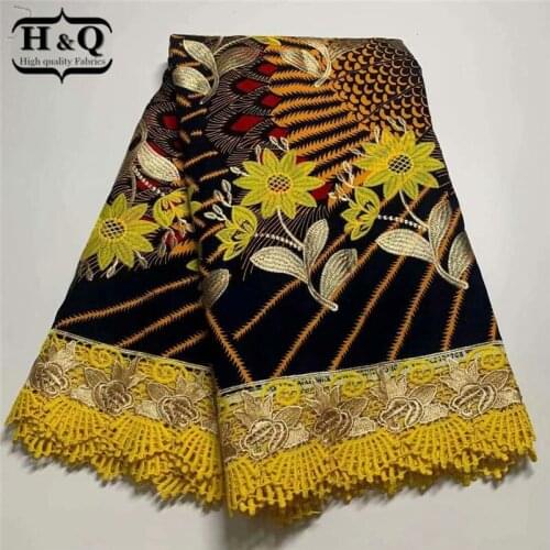 H&Q Latest African Wax Print Fabrics Embroidered African Ankara Wax Fabric With Guipure Lace Border For Daily Party Dress H0732