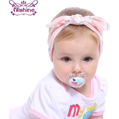 Nishine New Cute Kids Soft Lace Cotton Rabbit Ears Knot Headband Stripe Flower Bow Tie Little Girls Hair Accessories