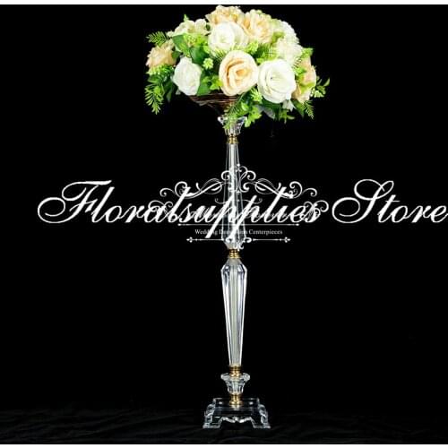 New Elegant Wedding Table Centerpiece Decoration Crystal Flower Stand Gold Silver Vase Candle Holder Stand 2 Size