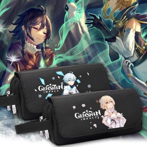 Genshin Impact Venti Diluc Klee Keqing Aether Lumine Pen Bag Stationery Fashion Student High Capacity Pencil Case Storage Bag