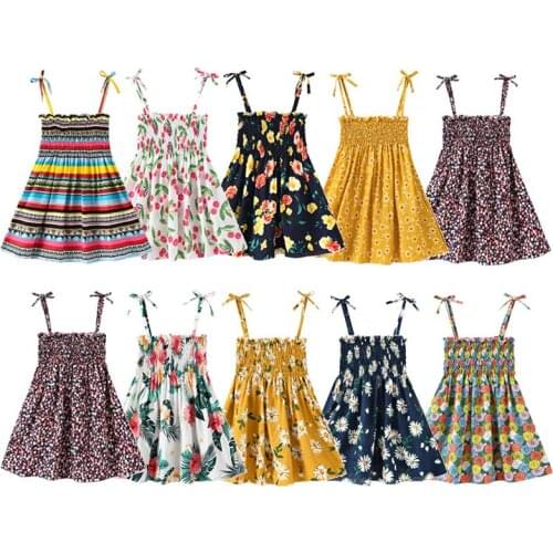 Baby Girl Dress 2020 Summer Kids Sleeveless Rainbow Beach Dress Girls Printing Floral Princess Dress Children Casual Clothing