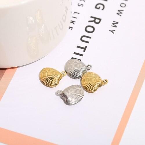20pcs/lot Stainless Steel Hollow Shell Charm 13x14mm Gold Steel Tone Beach Nautical Shell Pendant for DIY Jewelry Making Carfts