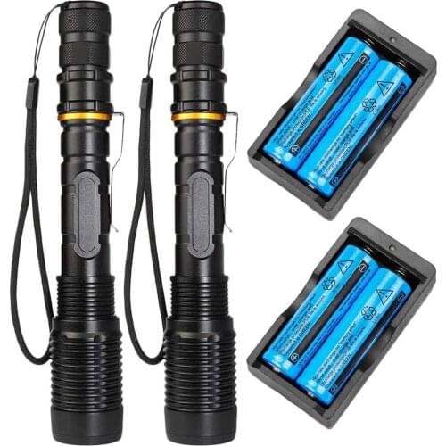 2pcs 100000LM Portable T6 Tactical Military LED Flashlight Camping Light 5Modes Telescopic Zoom Torch Waterproof For Outdoor