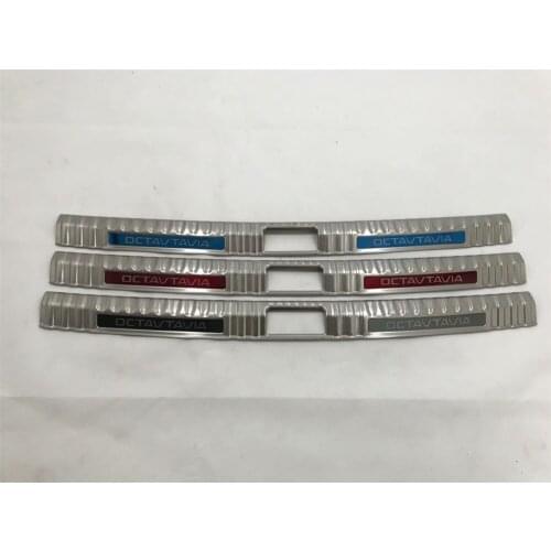 For Skoda Octavia 2018 External Rear Bumper Protector Trunk Stainless Steel Chromium-Styling Red Blue Black logo