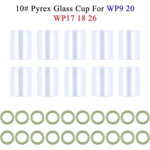 TIG 10# Pyrex Transparent Visualize Glass Cup Temperature Resistant O-rings For WP9/17/18/20/26 Stubby Gas Lens Consumables