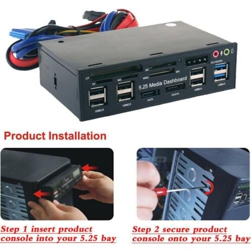 PYMH PC Internal Card Reader USB 3.0 e-SATA Port 5.25" Media Dashboard Front Panel BT
