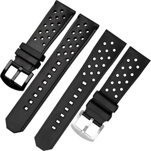 22mm Perforated Silicone Rubber Rally Watch Band Strap Waterproof Air Hole Watchband Stainless Steel Metal Buckle Bracelet