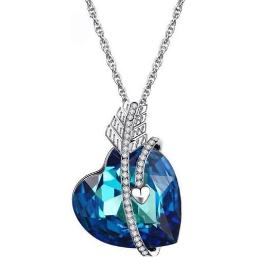 Romantic Wedding Jewelry Fashion Classic Heart Pendant Necklace For Women Cute Girls Crystal Necklaces & Pendants As Gifts