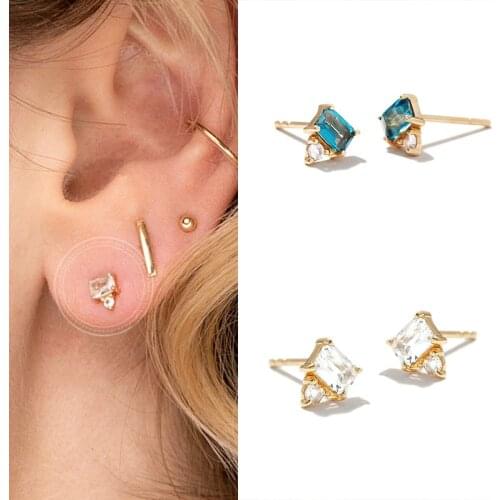 925 Silver Blue/White Crystal Exquisite Stud Earrings Minimalism Elegant Earrings Jewelry Customized For Women Birthday Gifts