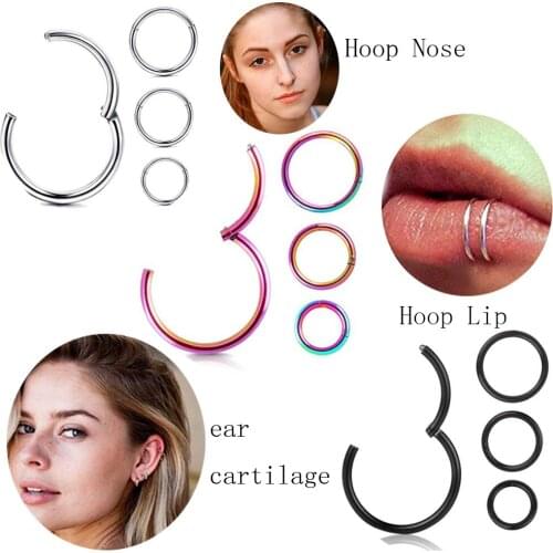 18g 20g Hinged Septum Clicker Segment Nose Rings Lip Ear Cartilage Earrings Helix Body Piercing Jewelry Steel Hoop Clip Tragus