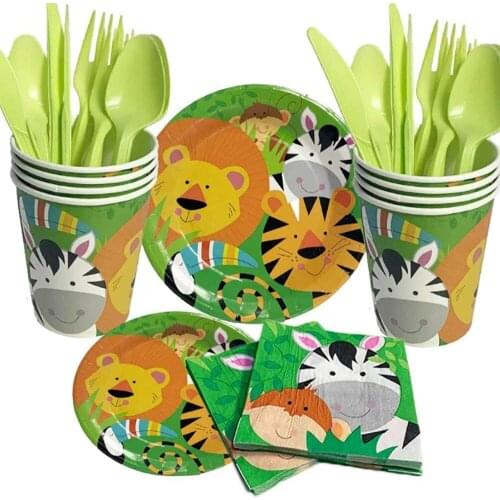 Jungle Party Decoration Lion Tiger Foil Balloons Disposable Tableware Paper Plate Cup Napkin Banner Safari Zoo Party Supplies