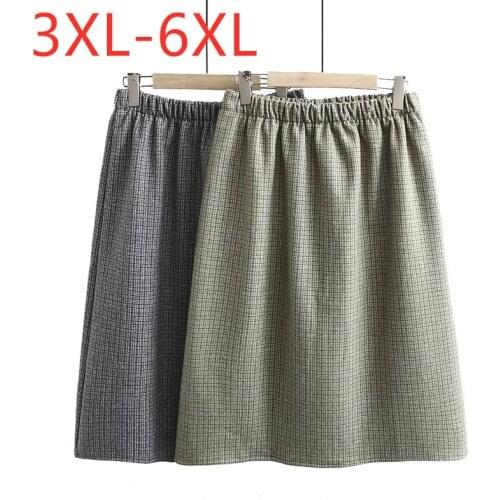 New 2020 ladies autumn winter plus size midi skirt for women large elastic loose casual thick green plaid skirts 3XL 4XL 5XL 6XL