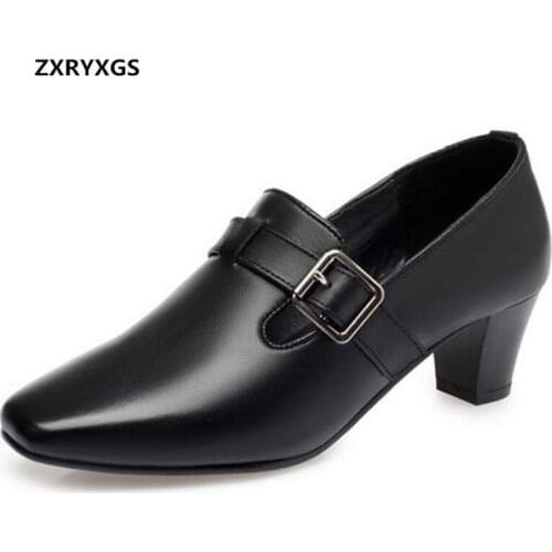 New Elegant Temperament Square Head Spring Shoes Women High Heeled Shoes Genuine Leather Shoes Women Shoes High Heels Plus Size
