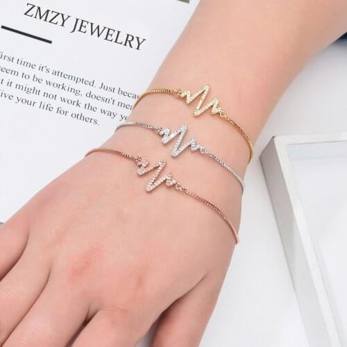 ZMZY Boho Crystal Wedding Adjustable Simple Heartbeat Rhythm Chain Charm Bracelet Jewelry Ecg Bracelets For Women/Girl Gift