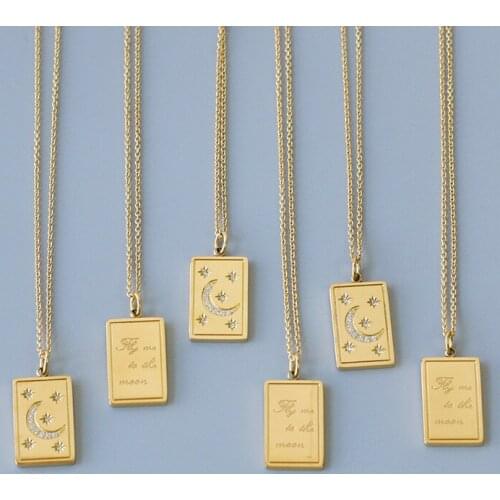 Gold Moon Star Pendant Necklace Collar Statement Stainless Steel CZ Crystal Clavicle Chain Necklace For Women Trend Jewelry