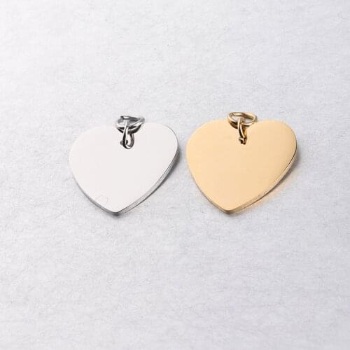 100% Stainless Steel Heart Charm Blank For Engrave Gold/Silver Color Metal Heart Tag Mirror Polished Wholedale 20pcs