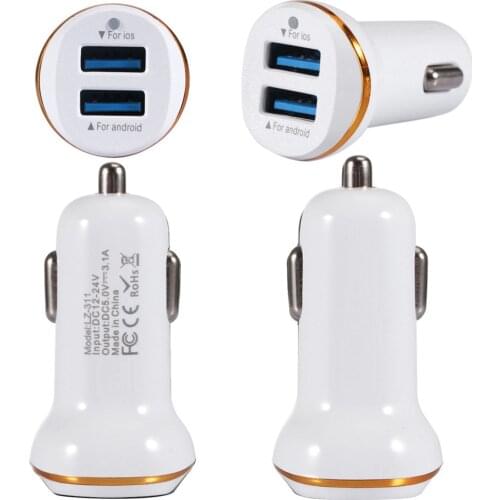 3.1A Dual USB Power Adapter Mini Auto Mobile Phone Fast Charger LED Light 2 USB-port Car Phone Quik Charger