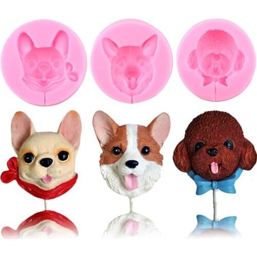 3D Cartoon Cute Dogs Shape Lollipop Candy Silicone Mold Clay Resin Molds Cupcake Fondant Cake Decorating Tools Chocolate Moulds