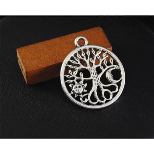 5pcs Silver Color Tree Sun Moon Charm Handmade Charms Pendants Jewelry Findings 29x25mm A2116