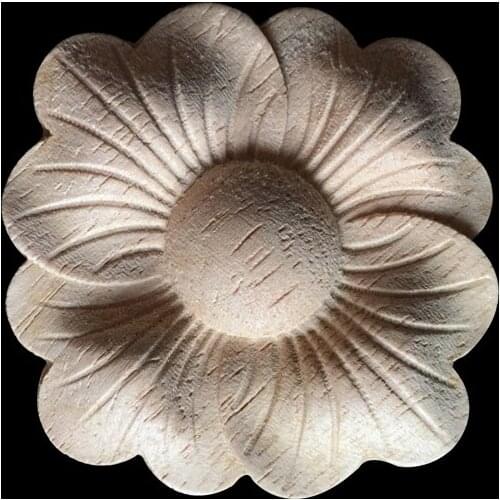 5CM Flower Unpainted Wood Carved Corner Onlay Applique Frame Cabinet Unpainted Wooden Mouldings Decal Decorative Figurine