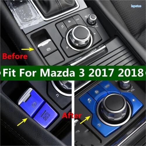 Electronic Handbrake Parking Switch AUTO P & Central Control Media Button Protective Cover Trim Blue Fit For Mazda 3 2017 2018