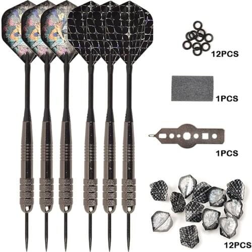 Eucalyptus sports 26G steel tip darts 6-Piece Set Includes 6 Aluminum shafts, 6 Nylon Spare shafts, 1 Dart Grinding Stone, 1 Mul