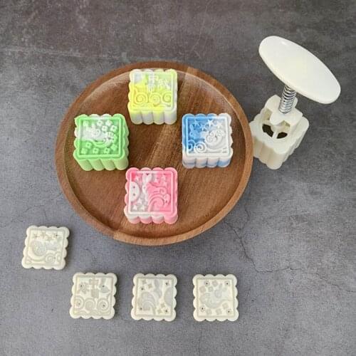 50g Mooncake Mold with 4 Stamps Cookie Cutter Hand Press Green Bean Cake Mould M68E