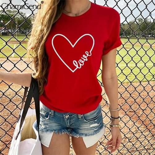 Love Heart Print Valentines T-shirt Women Casual Short Sleeve Graphic Tees Tops 2020 New Fashion Valentines Day Tshirt Outfit