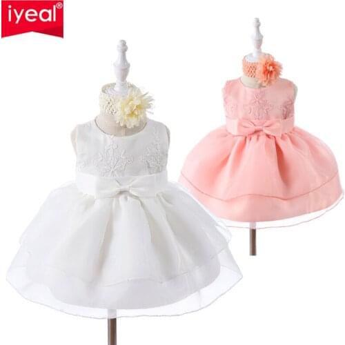 IYEAL Toddler Baby Girls Formal Dresses Pageant Party Lace Embroidery Dress with Headwear For Newborn 0-24 Months