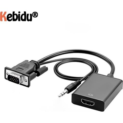Kebidu 1080P VGA Male to HDMI-Compatible Female 3.5mm Vedio Cable Converter Audio Output for PC laptop to HDTV Projector ps4