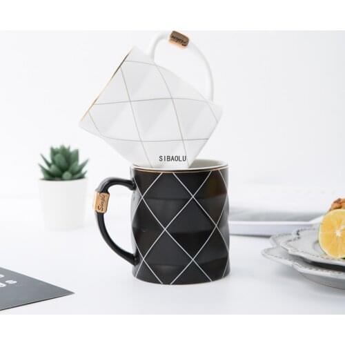 Nordic Golden Black and White Grid Geometry Ceramic Coffee Mug Porcelain Juice Drinking Cup Coffee Milk Tea Cup