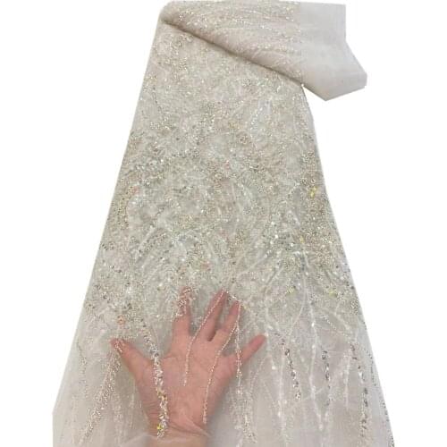 SJ Lace African Lace Fabric 2021 High Quality Sequins Embroidery Nigerian Lace Fabrics French Tulle Lace Beaded For Dress r5-52